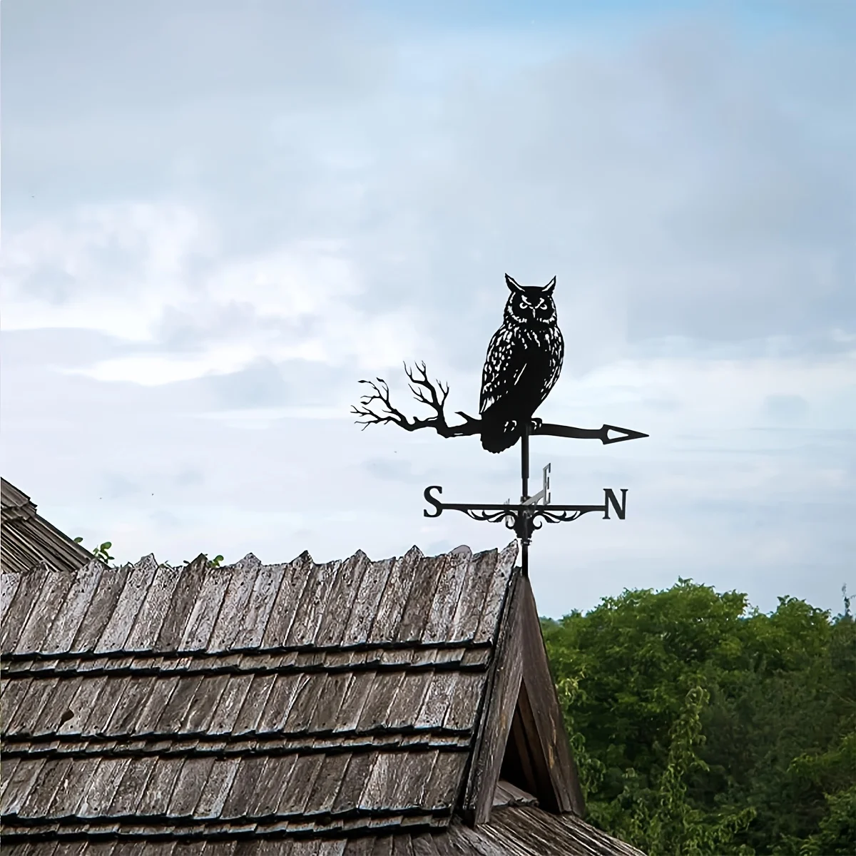1Set Owl Statue Metal Wind Vane, Roof Wind Indicator and Garden Decoration Tool view 4