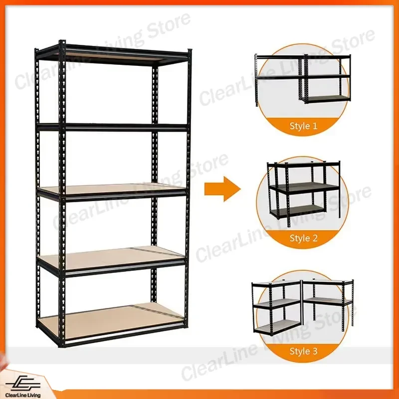 Boltless Metal Storage Rack 5 Tier Adjustable Shelving Unit Heavy Duty Steel Warehouse Garage Organizer Stackable Shelf for