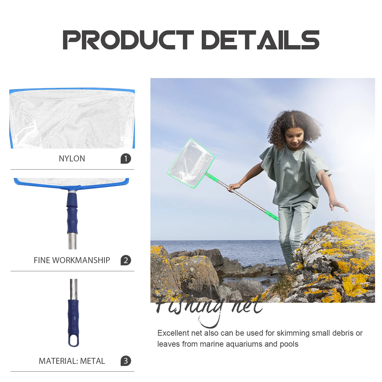 

1Set Professional Fishing Nets Retractable Handle Net Fine Workmanship Great for Small Fish Shrimp Insects Skimming Debris