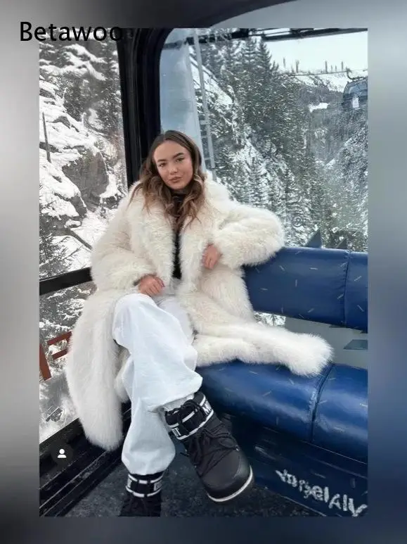 Long Oversized Faux Fox Fur Coat Thick Warm Fluffy Furry Winter Outerwear Loose Luxury Overcoat for Women