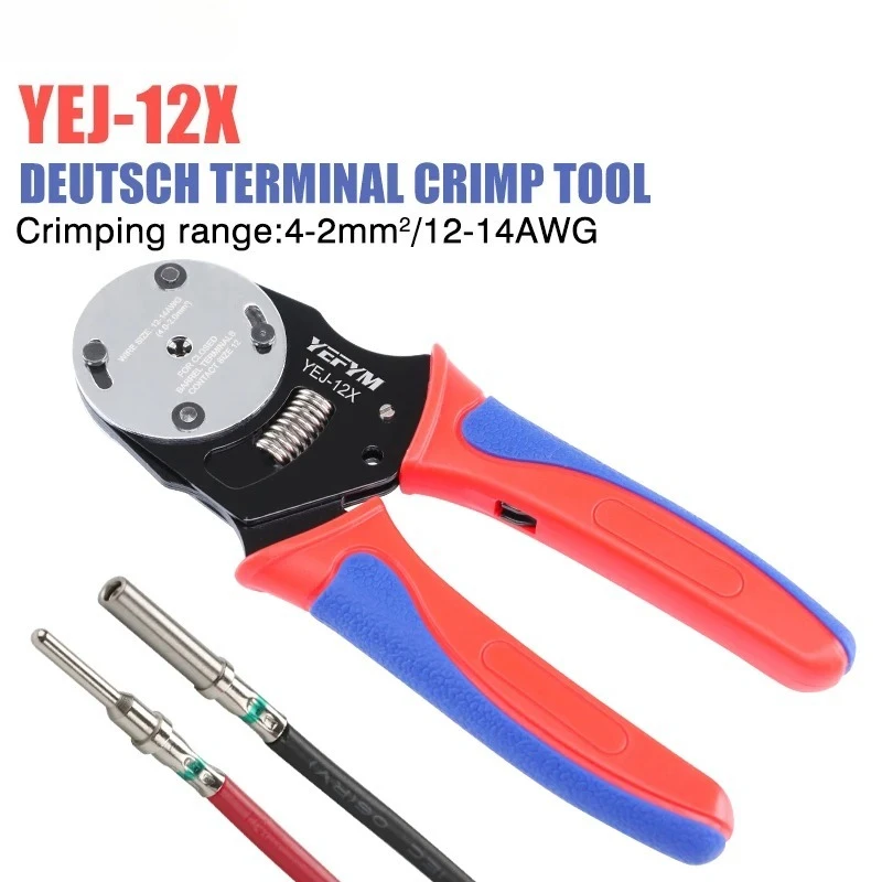 Deutsch Crimp Tool,YEJ-12X/16X/20X Closed Barrel Crimper: 4-Way Indent Connector Crimping Tool for Deutsch Solid Contacts Pliers