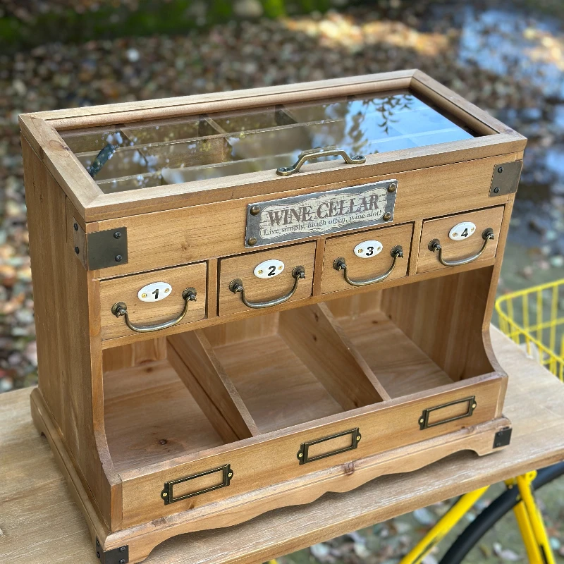 Country style retro small furniture extra 15 grids solid wood glass treasure cabinet jewelry cabinet storage cabinet
