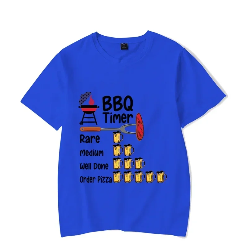 BBQ TIMER Shirt Men\'s T-shirt BEER Print Short Sleeve Sweatshirt Summer T Shirt Pullover Tops Oversized Breathable Tees Shirt