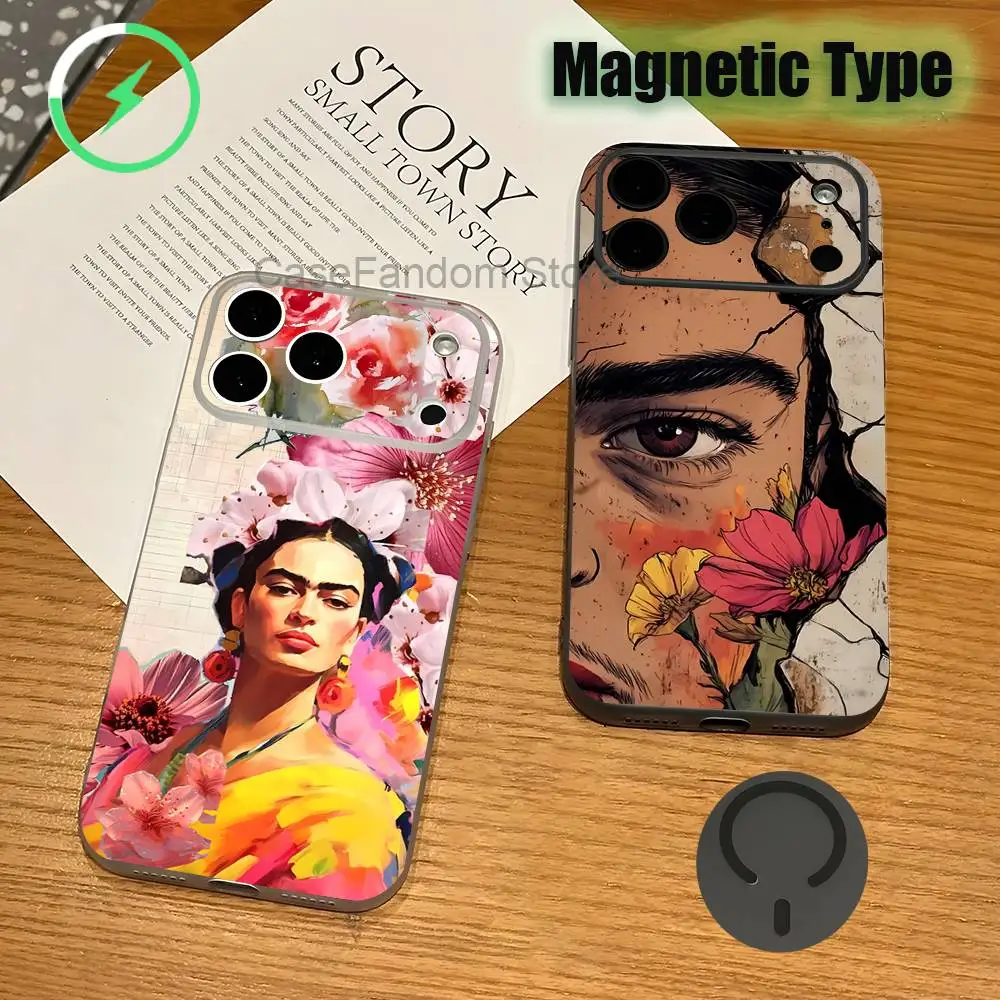 

Fashion F-FridaS-S K-Kahlo For iPhone 17,16,15,14,13,12,11,Pro,Max,Plus Transparent gray Phone Case Magnetic Wireless Charging