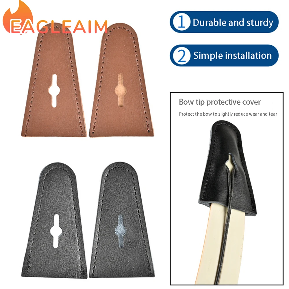 1 Pair Recurve Bow Tip Protector Limb Tip Protector Leather Guard Protector End Replacement Caps for Traditional Bow Longbow