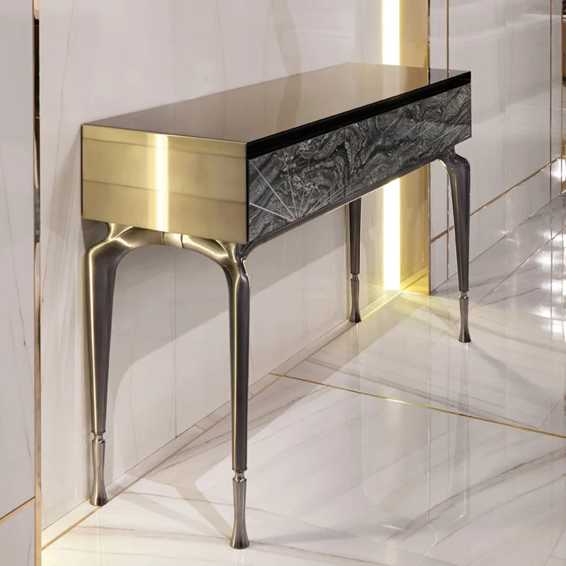 Light luxury agate stone entrance cabinet, high-end villa large flat-floor entry end view platform