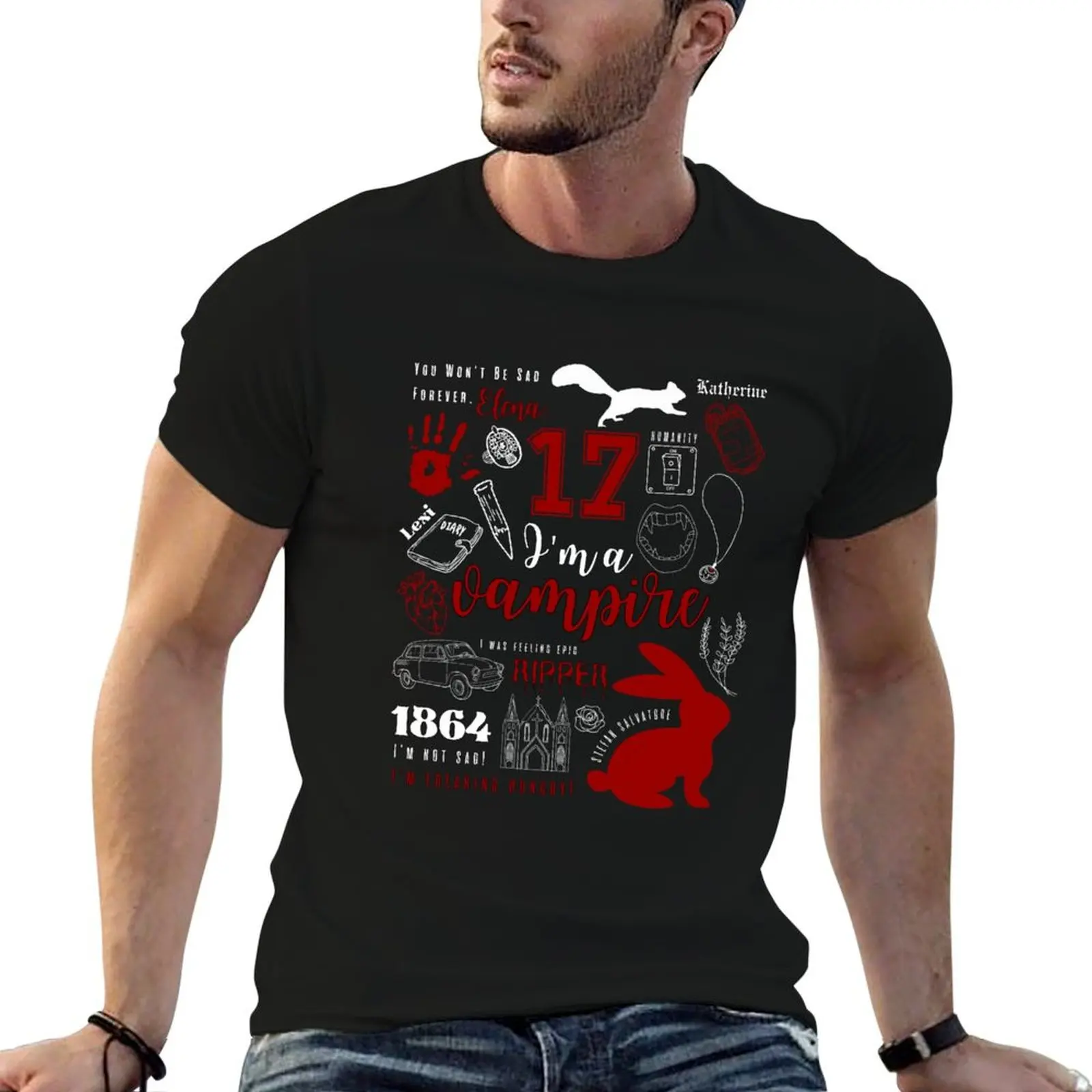 Camiseta I'm a Vampire - Team Stefan Doodles, camiseta masculina lisa, 100% algodão, marca de luxo, camiseta de designer.