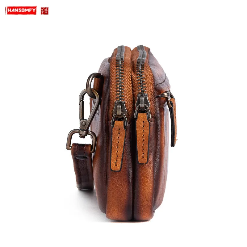 Bolso de mano de cuero de gran capacidad para hombre, billetera con doble cremallera, bolsillo para teléfono móvil, tarjetero, monedero largo