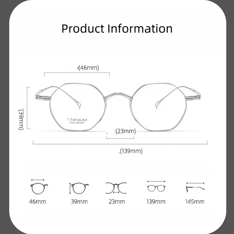순수 티타늄 안경 프레임, 초경량 다각형, 레트로 광학 처방, 여성 안경 프레임, 98472, 신제품 