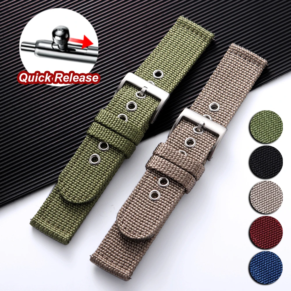Canvas Woven Nylon Strap 18mm 20mm 22mmQuick Release Wristband Nylon Watch Band for Seiko Army Military Men's Sport Watch Bandss