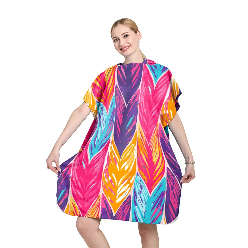 

Adult Quick-Dry Cape Cloak Cross-Border Water-Absorbent Beach Towel Double-Sided Fleece Printed Swimming Diving Changing Robe