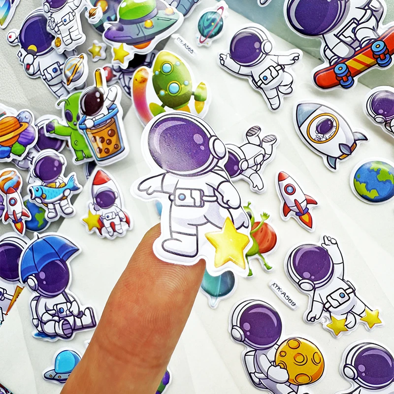 8 Blatt/Packung Kinder-Blasenaufkleber, Cartoon-Astronauten-Weltraummuster, Scrapbooking-Aufkleber für Mädchen und Jungen, Geschenk