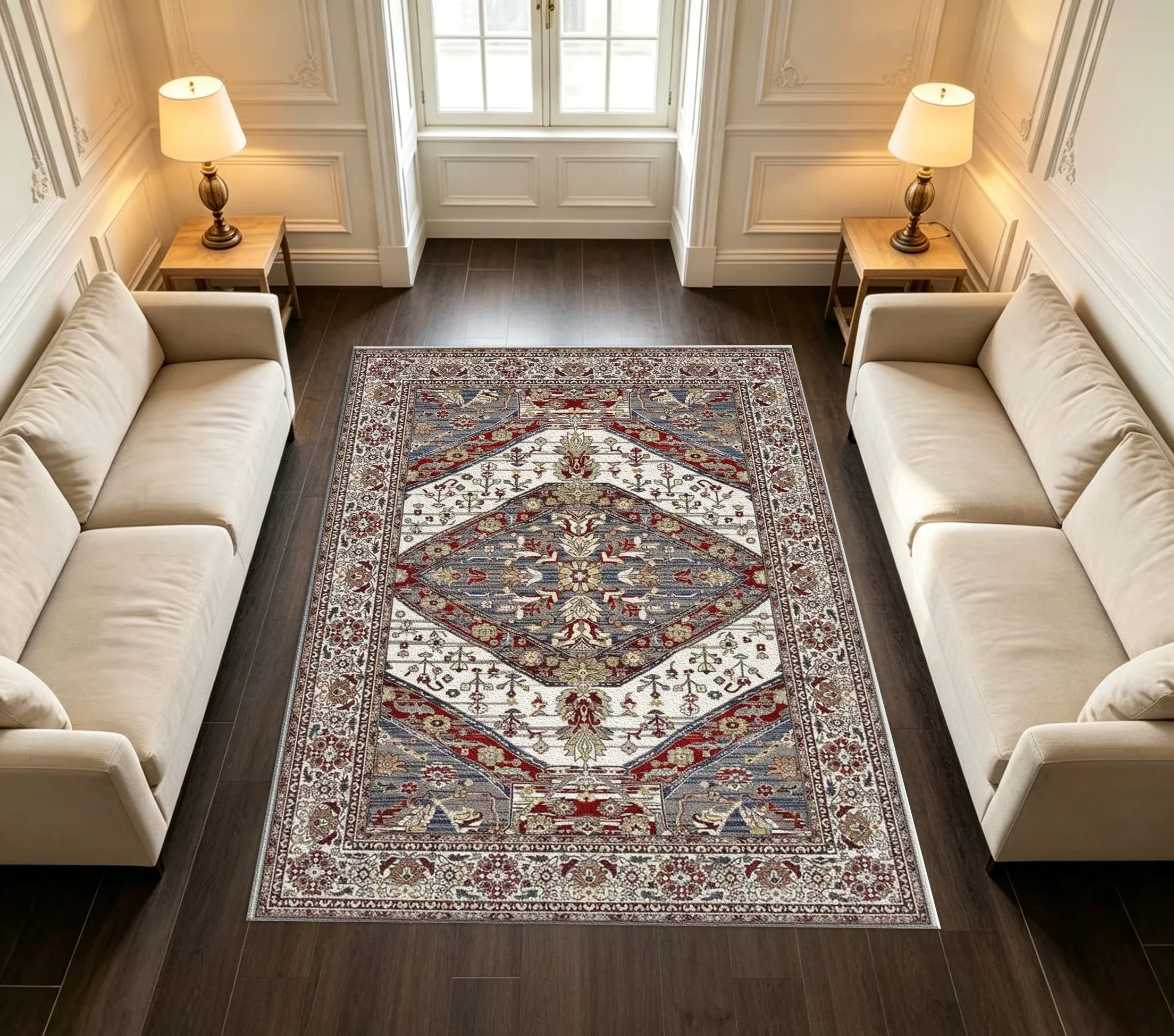 Retro Oriental Bohemian Style Diamond Floral Pattern Ethnic Style Non-Slip Carpet Indoor Living Room Carpet
