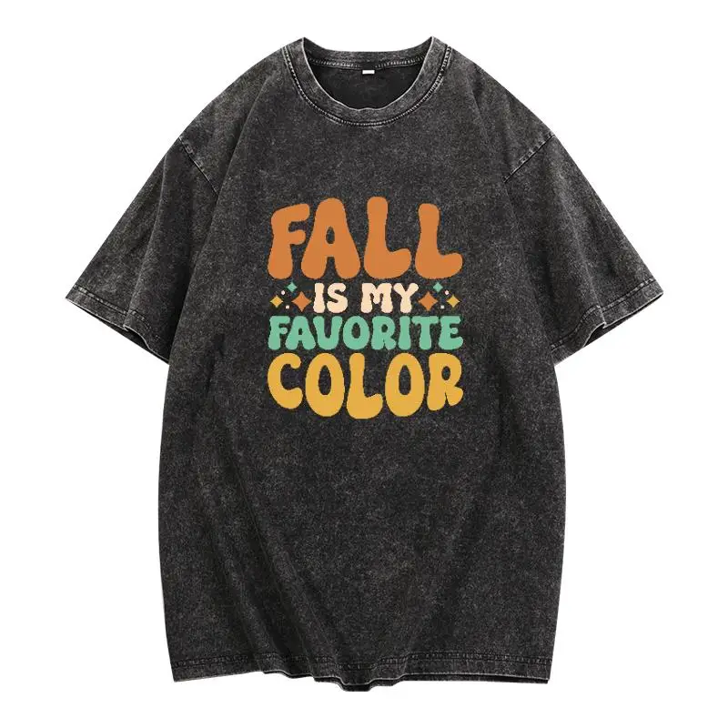 

Washed T - Shirt With “FALL IS MY FAVORITE COLOR” Retro Graphic, Autumn - Loving Style