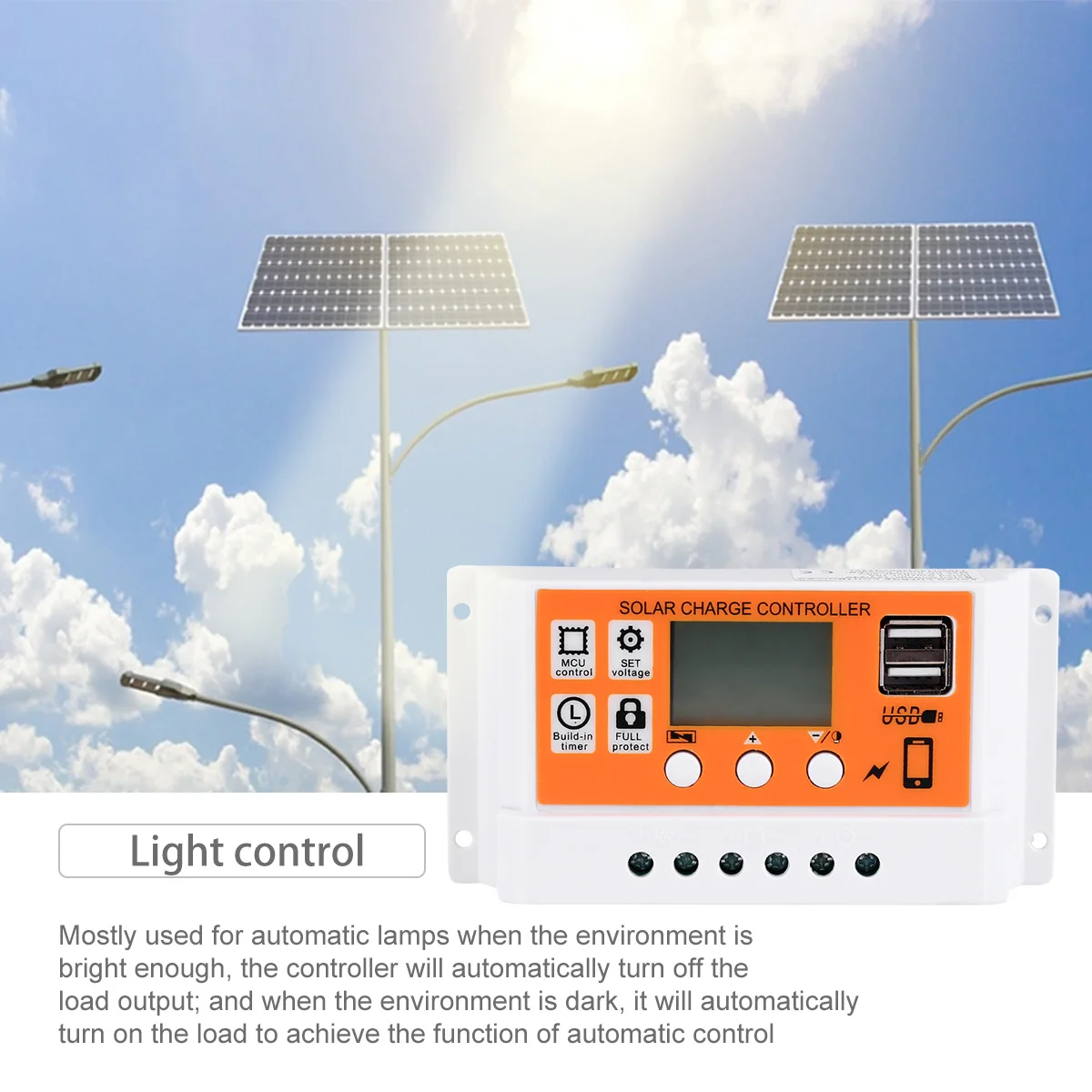 جهاز التحكم بالطاقة الشمسية Pwm 12V 10a منظم الشحن بالطاقة الشمسية مؤقت شاشة ديجيتال وحدة تحكم لوحة الليثيوم مخرج USB