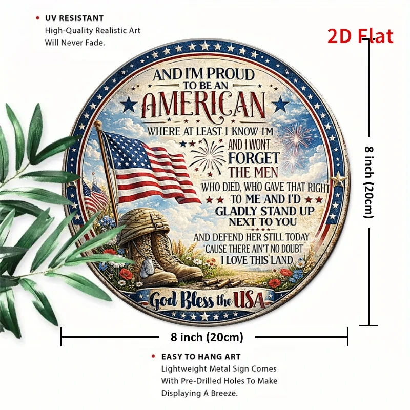 2D Flat - [2Dflat]1pc 7.87X7.87inch- God Bless The USA Proud American Patriotic Sign, Vintage US Flag Military Memorial Day Wall