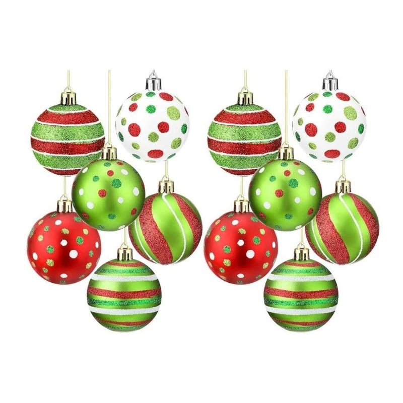 2024 New 12Pcs Shatterproof Christmas Baubles Seasonal Elegant Christmas Tree Bauble Ornament Hanging Charm for Home Ambiances