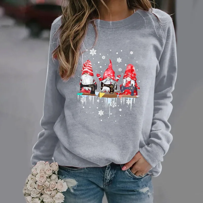 Christmas New Crew-neck Long-sleeved Pullover Casual Christmas Print Fleece Hoodie Kawaii Clothes Sweatshirt