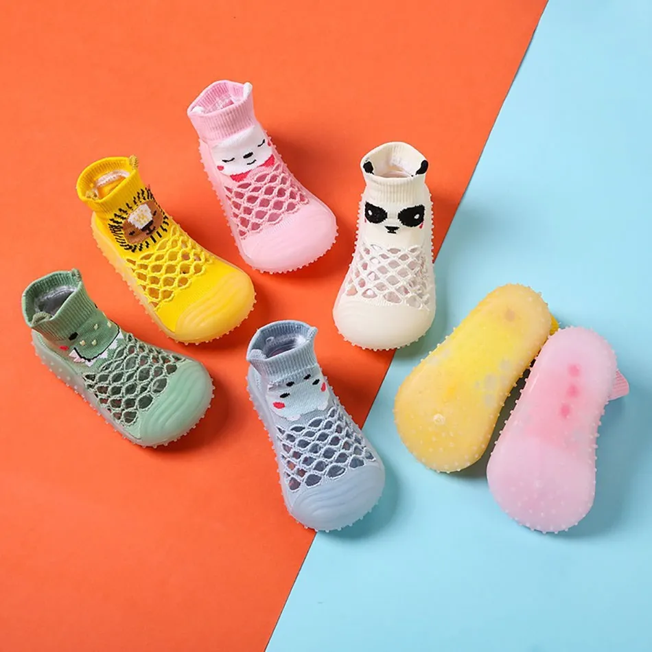 Newborn First Walkers Infant Toddler Cartoon Pandas Shoes Baby Rubber Non Slip Shoes Baby Boy Girl Elastic Socks Shoes 0-4Years