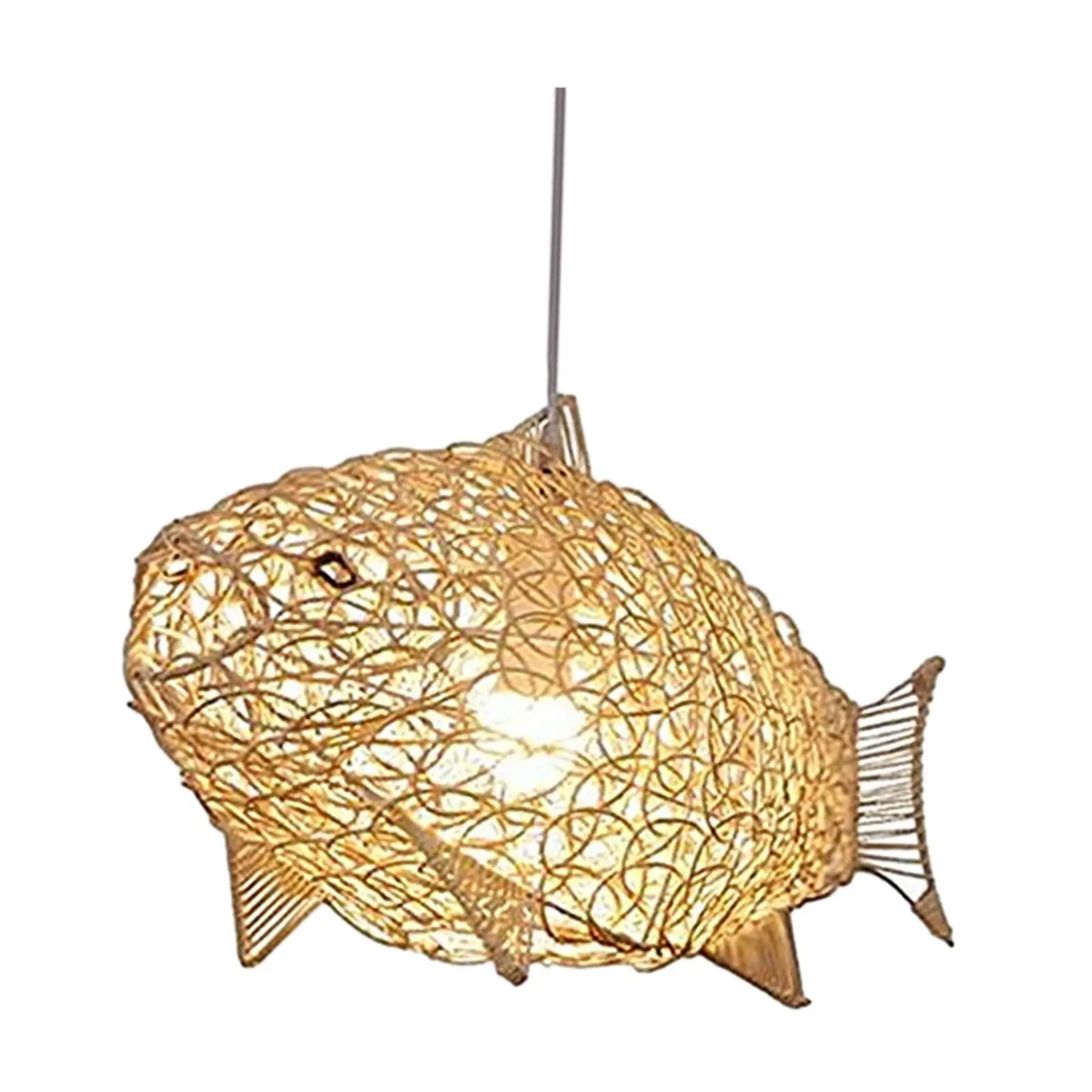 魚の形をしたランプシェード竹製クラシック電球ガードシャンデリアシェードリビングルーム屋外キッチンアイランドレストラン茶屋用