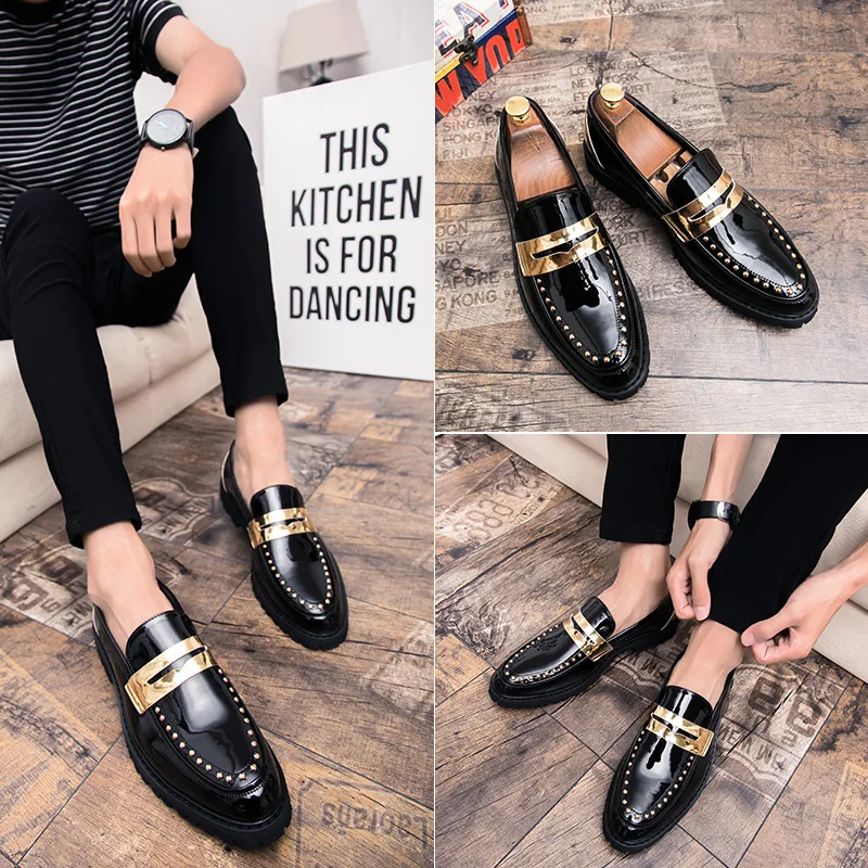 

Мужские лоферы без шнуровки для вечеринок, деловые мужские кожаные модельные туфли на толстой подошве, удобная модная уличная повседневная обувь для мужчин