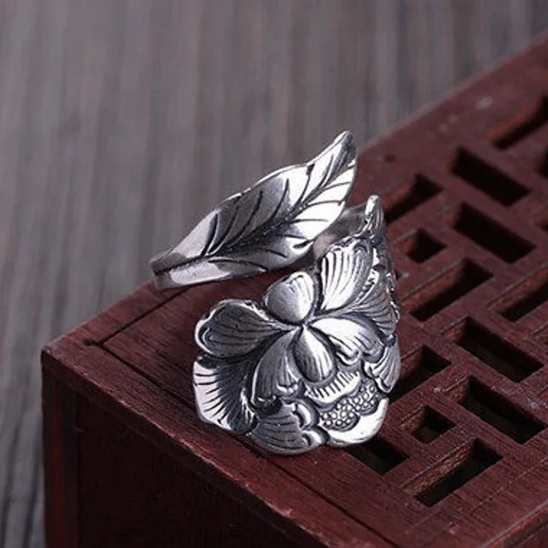 2026 Peony Open Ring Women\'s New Retro Design Ethnic Style  National Color Tianxiang Index Finger  Women