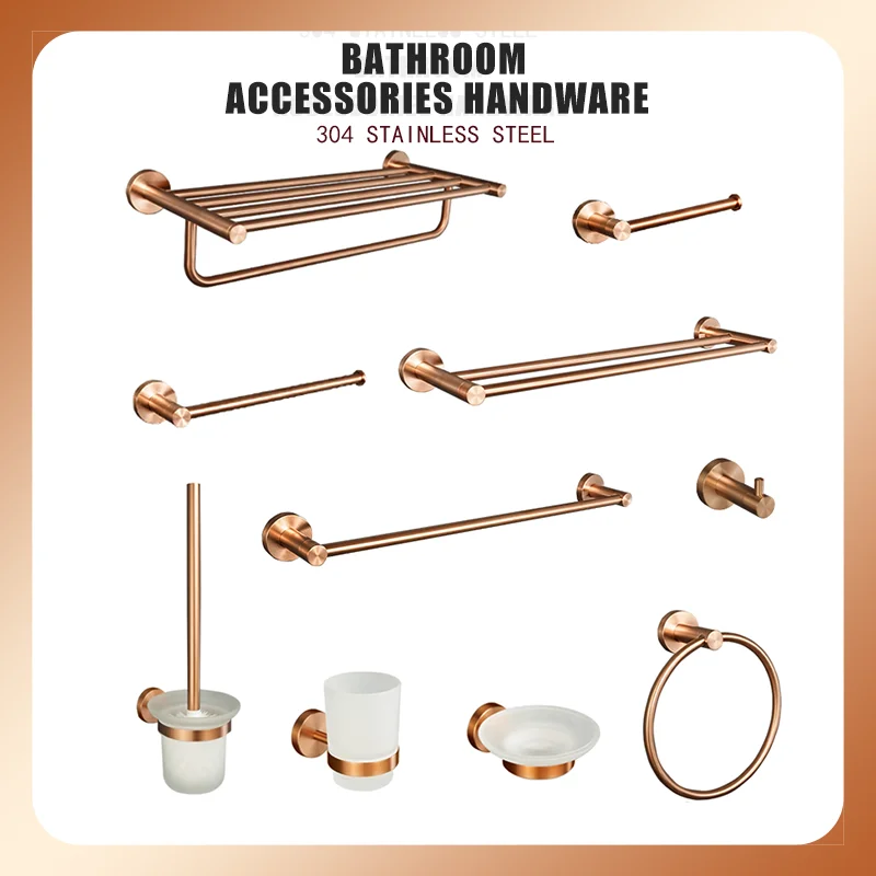 

Brushed Rose Gold Bathroom Hardware 304 Stainless Steel Towel Rack Toilet Paper Holder Soap Holder Towel Bar Bath Accessories