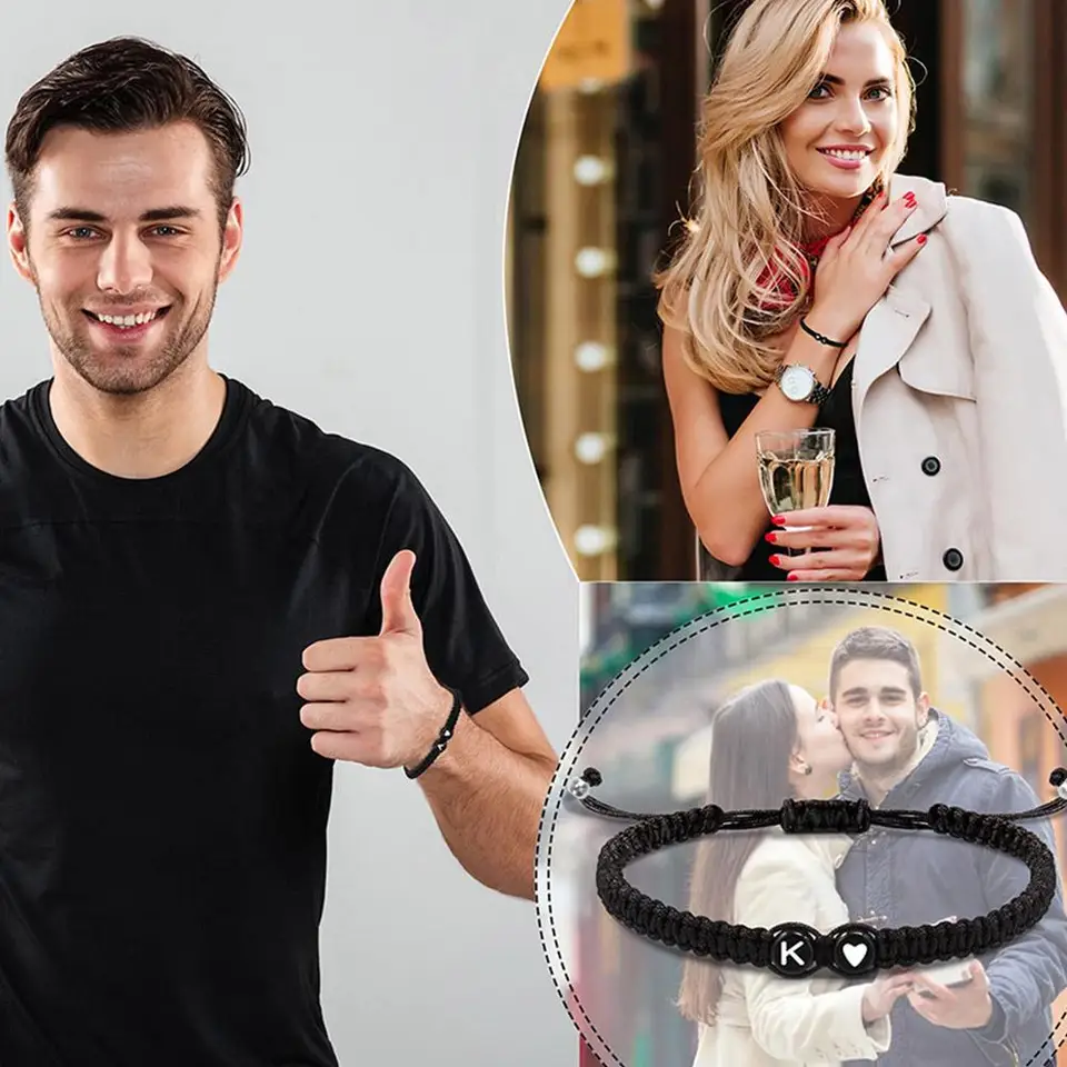Pulsera de corazón tejida a mano con letras A-Z, cuerda trenzada, ajustable, para parejas y amigos 4