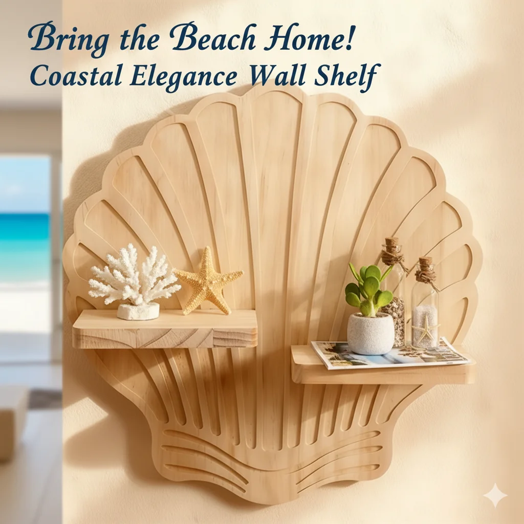 Bohemian Shell Shaped Wooden Wall Shelf Creative Pine Wall Mounted Storage Rack For Home Decor Flower Pot Holder Display Use