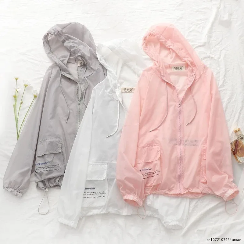 

Summer Woman Sun Protection Clothing Female Thin Jackets Ladies Thin Long Sleeve Outdoor Sports Hooded Protect Windbreakers 1999