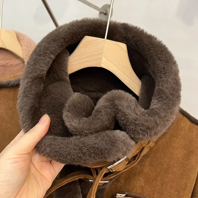 2024 Winter Women Suede Jacket Women Stand Collar Fashion Loose Motorcycle Coat Thick Warm Lambs Wool Leather Jacket Female