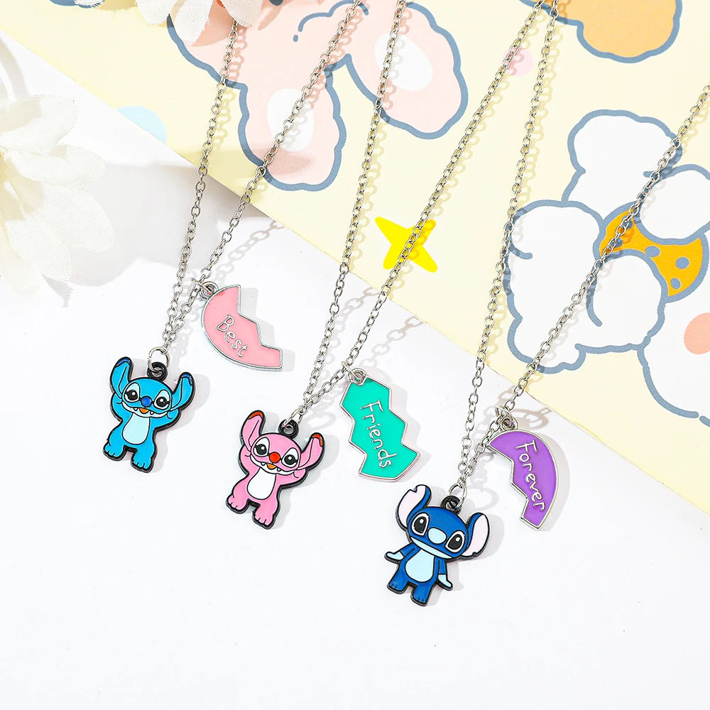 قلادة ديزني ستيتش BFF ثلاثية لطيفة على شكل قلب متطابقة للأخوات أفضل الأصدقاء والأزواج #3