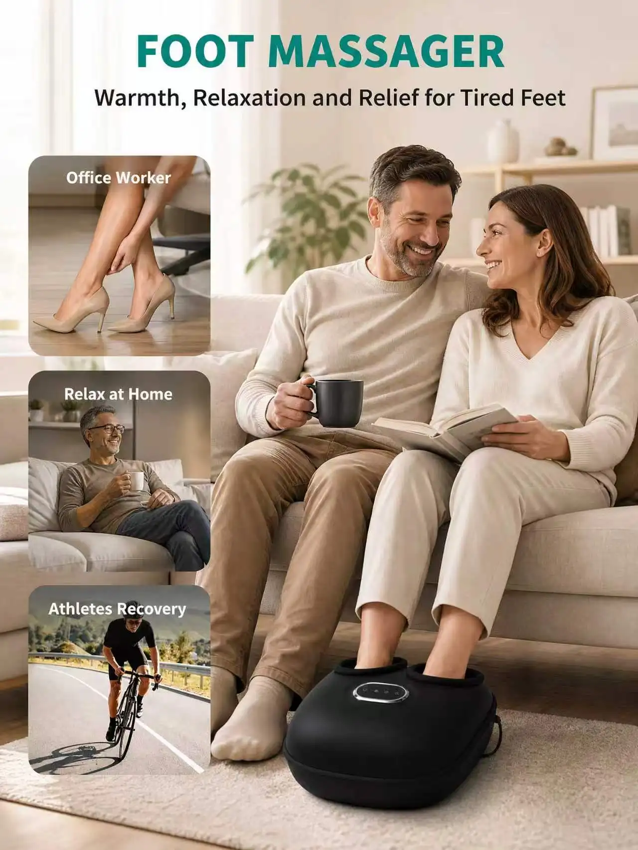 Electric Shiatsu Foot Massager with Heat Air Compression 3 Modes Easy to Use Parent-Friendly Foot Therapy Circulation Pain