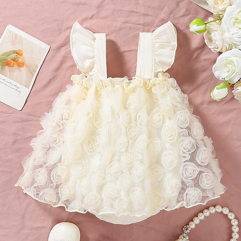 

2025 New Summer Toddler Baby Girls Jumpsuit Sleeveless Cotton Mesh Splicing Newborn Baby Girls Romper 0-24M Children Clothes