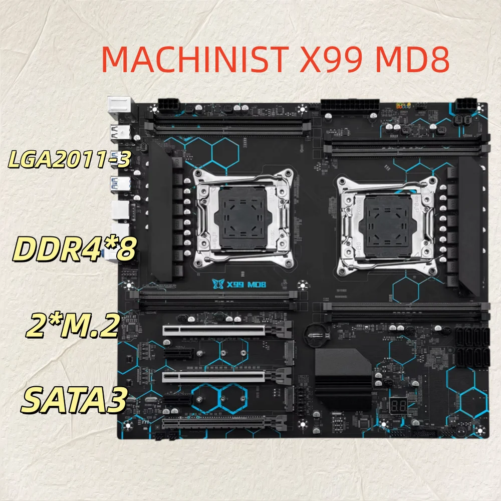 MACHINIST X99 MD8 Motherboard Dual CPU E-ATX Support Xeon LGA 2011-3 Processor 8 DDR4 Slot  NVME M.2 USB3.0 SATA3