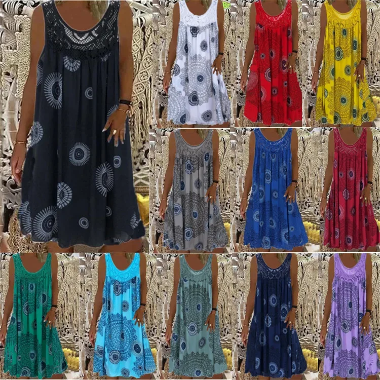

Women's Digital Printing Off-the-shoulder Sexy Suspender Loose Dress Lace Casual Dress 2025 European and American New Models
