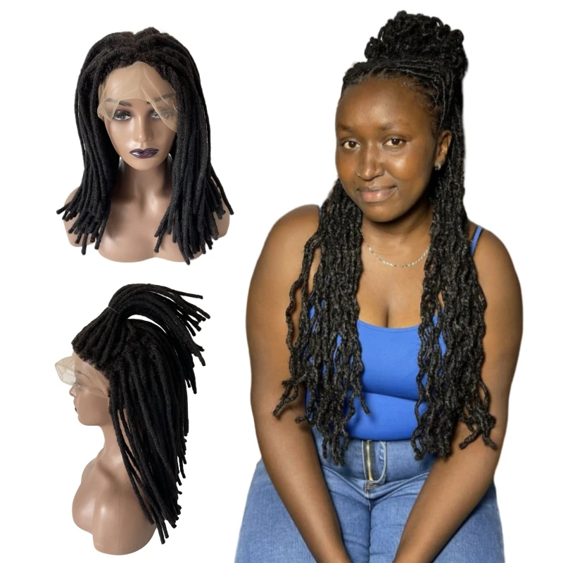 

18 inches European Virgin Human Hair Black Color 180% Density Dreadlocks Full Lace Wigs for Black Woman