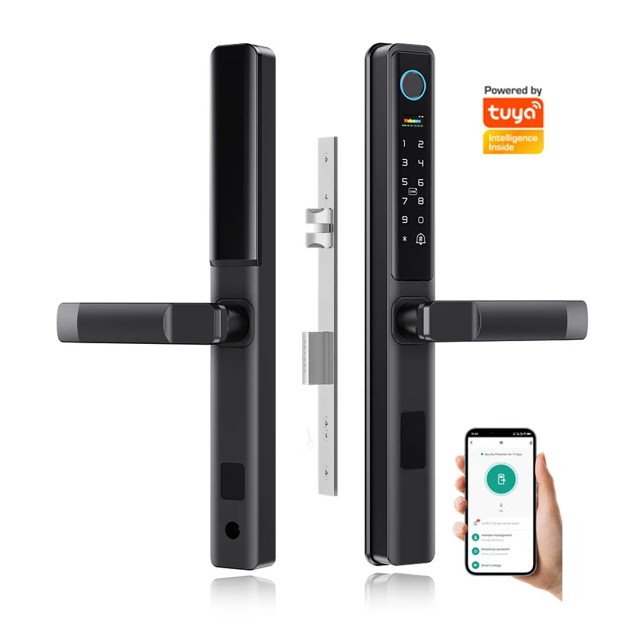 TUYA WIFI Biometric Fingerprint Password Card Key Aluminum Gate Tuya Smart Lock For Pull Push Sliding Door Smart Lock