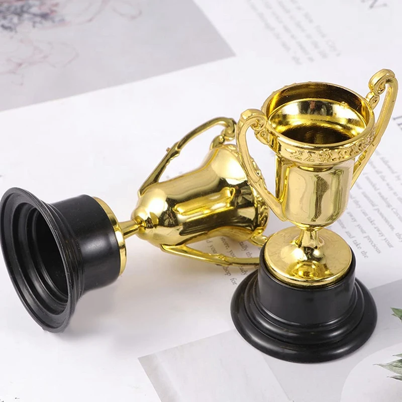 24Pcs Golden Mini Award Trophy Prizes Decor Plastic Reward Prizes Kindergarten Kids Gift Awards Trophy With Black Base