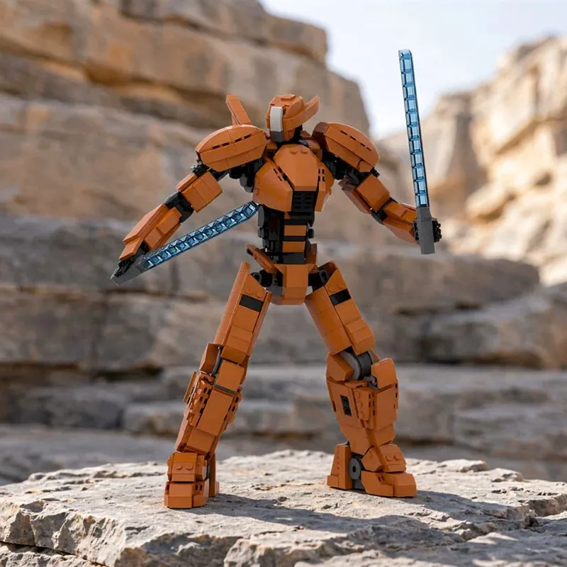 MOC Creative Film Action Figures Mechanical Warrior Orange Robot Building Blocks Model Adult Puzzle Assembly Toys Birthday Gift