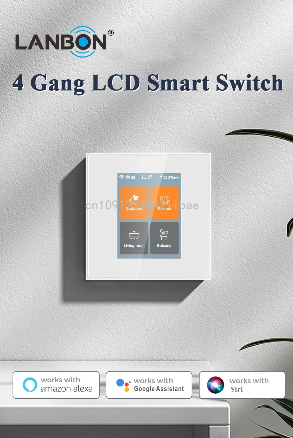 Best Sell Smart Home Automation Tuya WiFi LCD Touch Panel Smart Switch 4 Gang Light Support Voice Control Google Alexa Siri