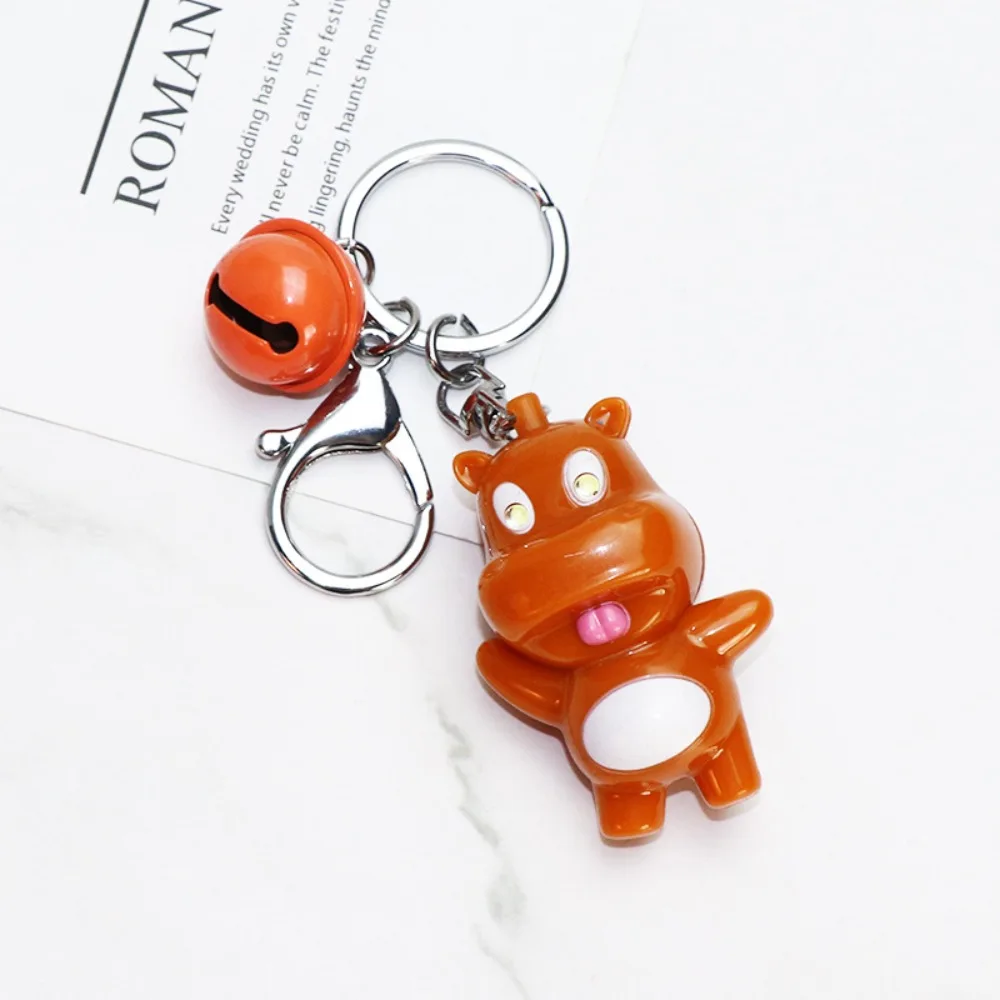 Keychain Mini Moo Deng Key Ring Bell Luminiferous Dwarf Hippo Pendant Can Sing Thai Style Finger Biting Prank Toy Couple