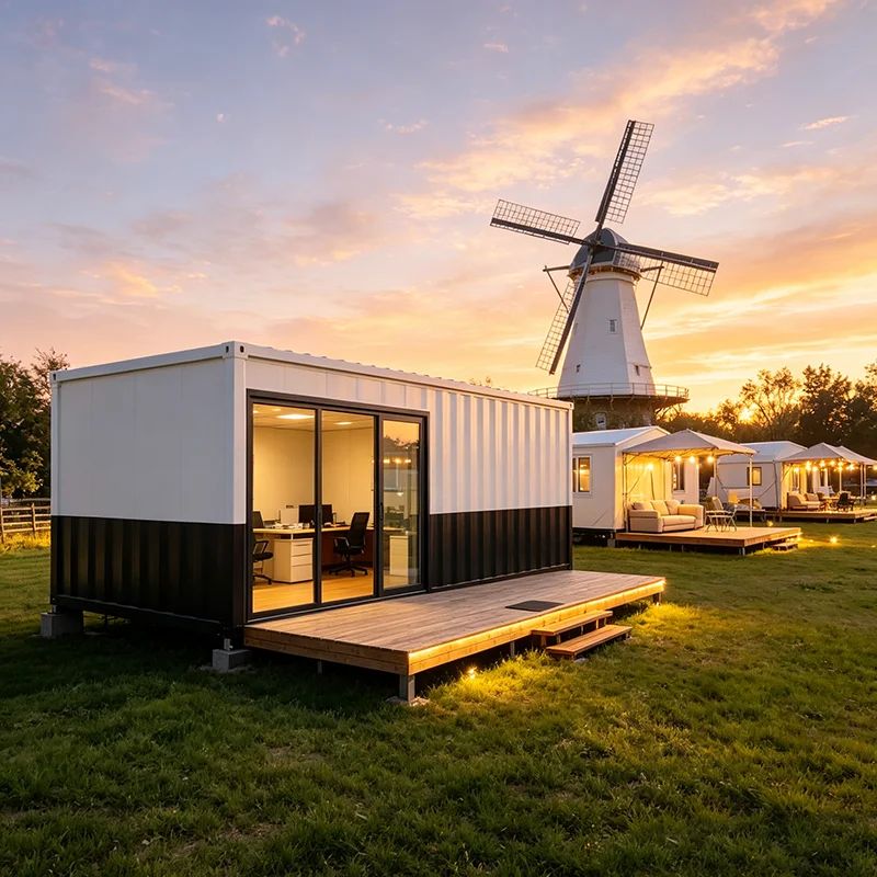 Shipping Container Home Minimalist Expandable Tiny House with Outdoor Lounge Deck