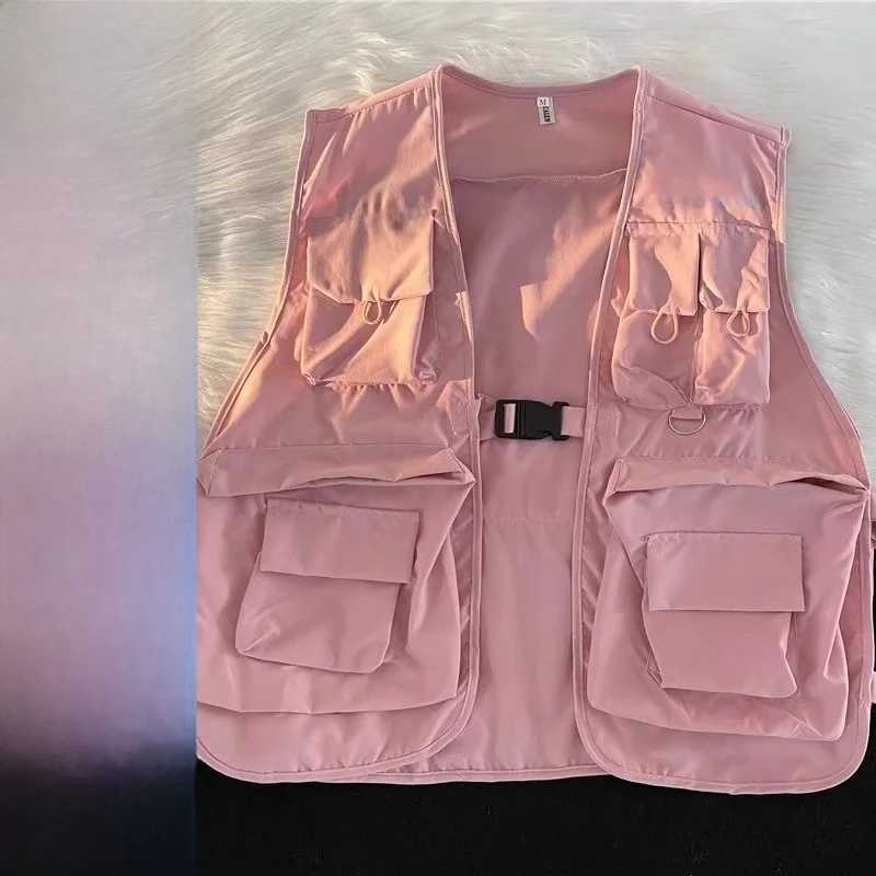

Couple's Sle Pink Workwear Vest Men's Women's Spring Autumn Summer Functional Tactical oulder Pad Layering Outerwear