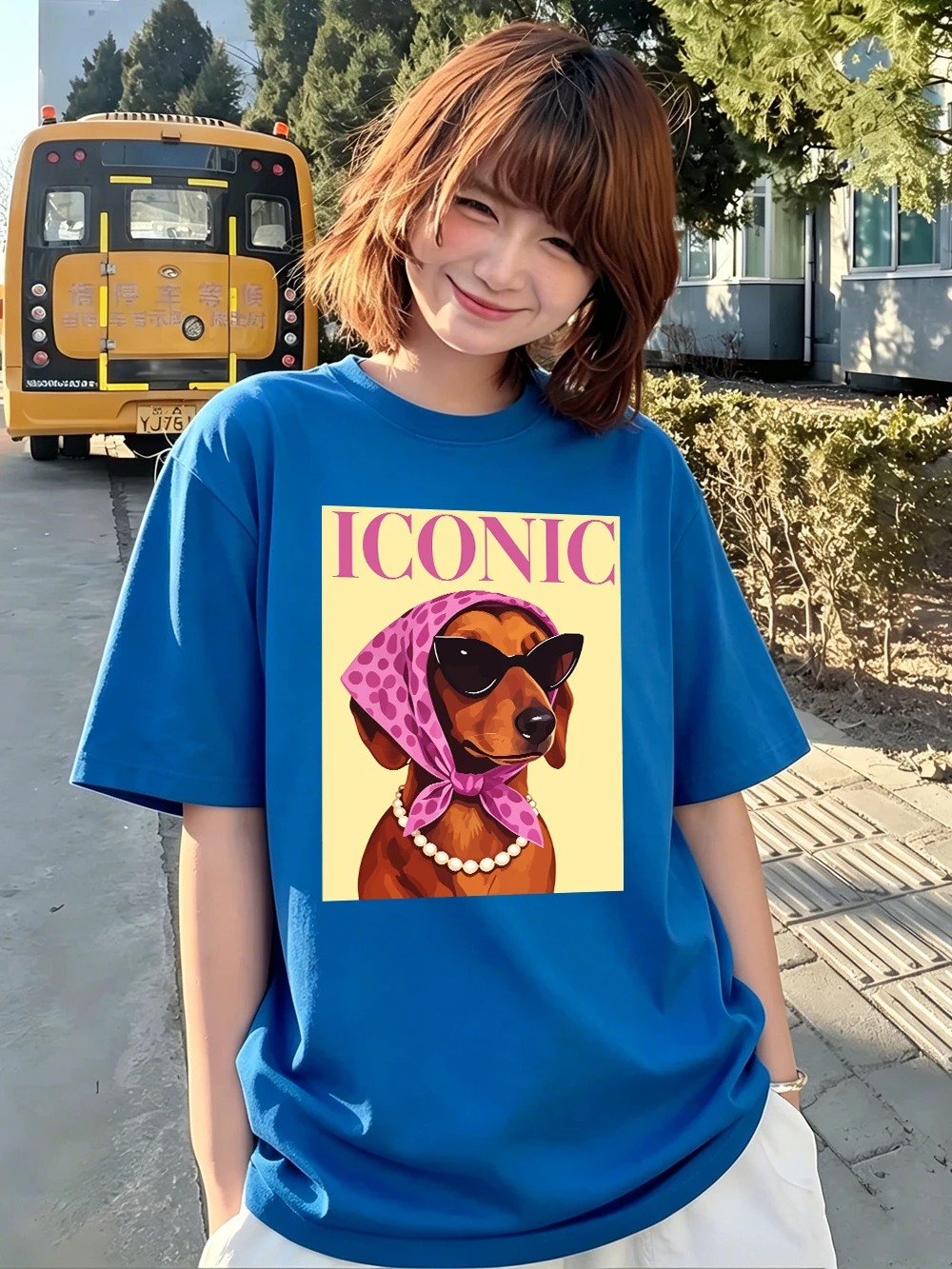 Ikonische Dackel-Prints, Baumwoll-T-Shirts für Damen, Sommer-Kurzarm-T-Shirts, O-Ausschnitt, weiche, übergroße Oberteile, einfache, bequeme Kleidung – Detail 28