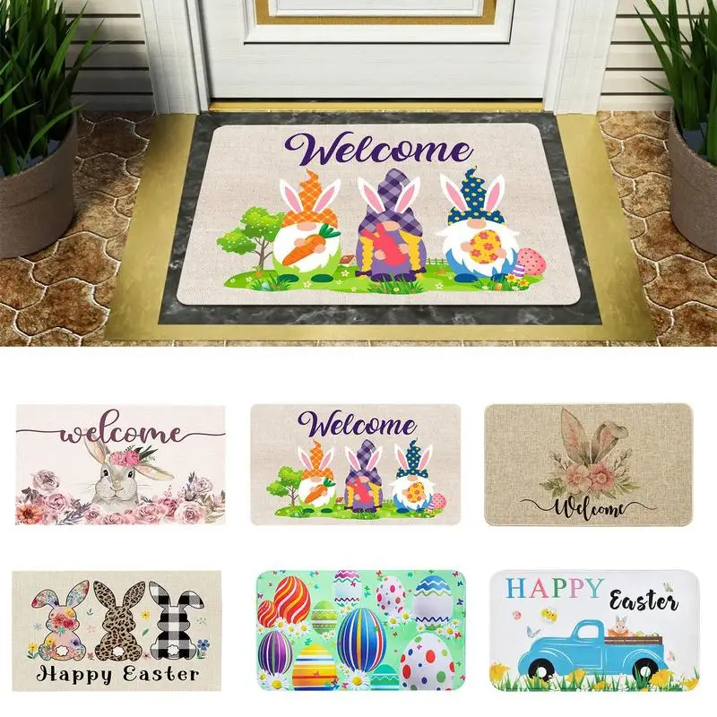 Spring Easter Doormat Happy Easter Cute Rabbit Egg Print Outdoor Entrance Bathroom Carpet Floor Mat Easter Home Decoration