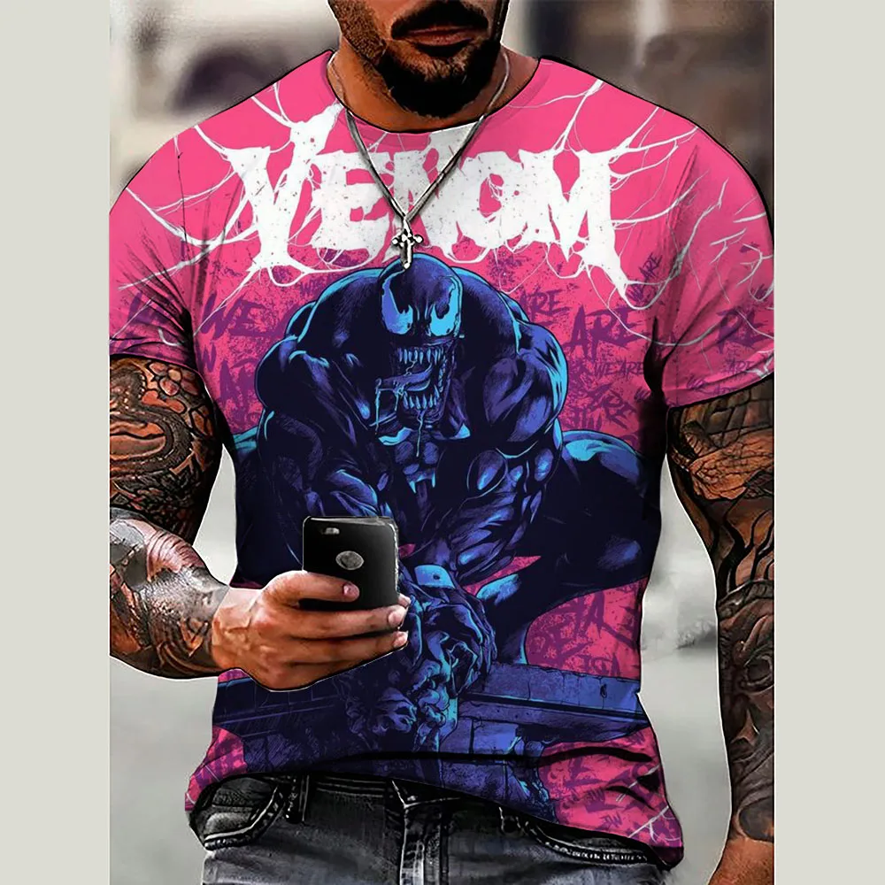 Vintage Men's T-shirt Summer Short Sleeve O-neck Marvel Venom Print Top Tee Shirt Oversized Men's Clothing Casual Streetwear