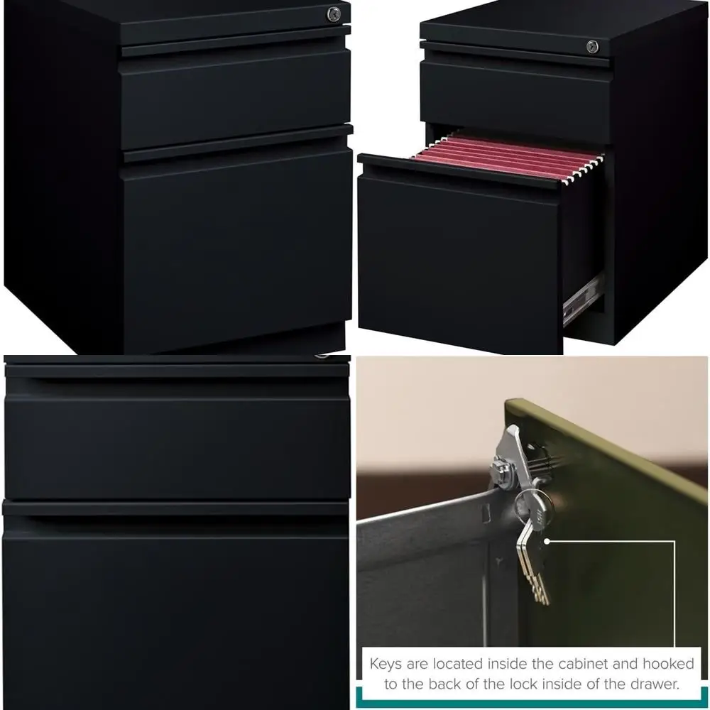 خزانة تخزين متنقلة معدنية ذات درجين باللون الأسود الأنيق