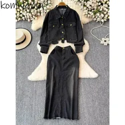 Autumn 2024 New Fashion Casual 2 Piece Sets Women Long Sleeve Denim Jacket + High Waist Straight Skirts Safari Style Suit