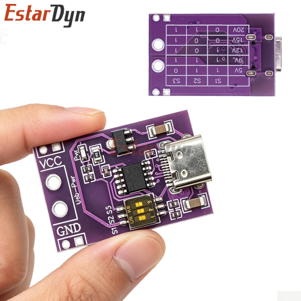 Estardyn Typ-C PD QC AFC Schnellladungs-Prüfgerät, USB-C Trigger-Board DC-Stromwandler für Laptop und Smartphone